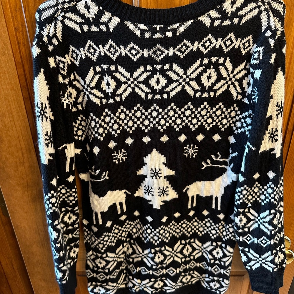 Black and White Reindeer Sweater Dress